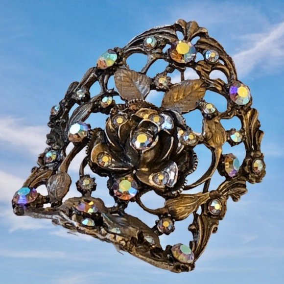 Vintage MUSI Rhinestone Shoe Clip Cabochon Aurora Borealis Runway Rare Large - Picture 2 of 13